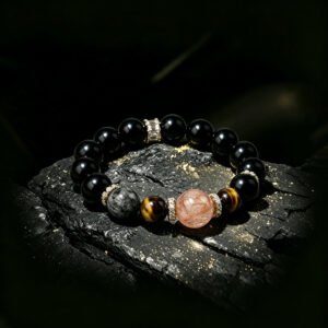 Resilient Shield Bracelet — Black Agate, Pink Rutilated Quartz & Emotional Healing