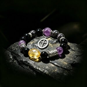 Sacred Redeemer Bracelet — Black Agate, Amethyst & Divine Protection
