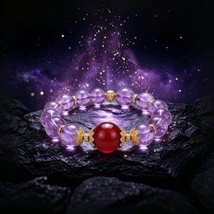 Serene Guardian Bracelet — Purple Rabbit Hair Quartz, Red Agate & Spiritual Protection